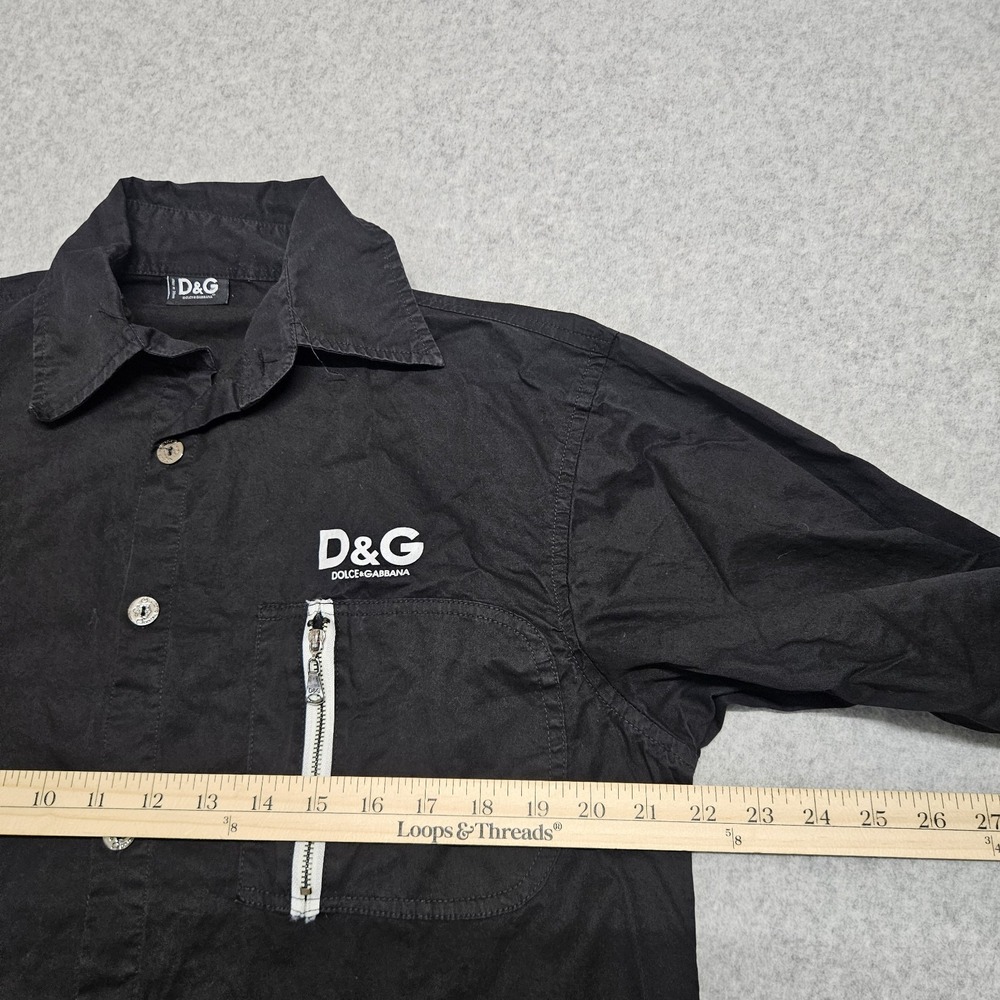 Dolce & Gabbana Button Up Cotton Shirt Front Pocket Logo Black Mens L Italy - Picture 9 of 11